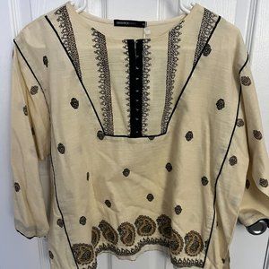Cream and Black Cotton Blouse